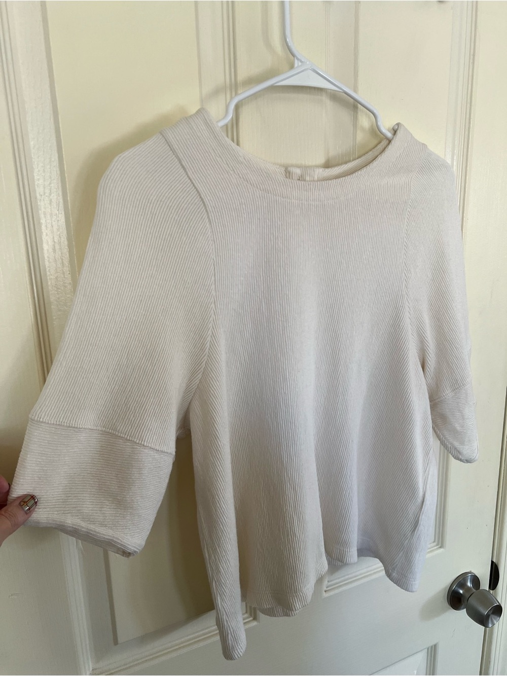 Madewell Ivory Ribbed Boxy Top Button Back Size M - Picture 5 of 9